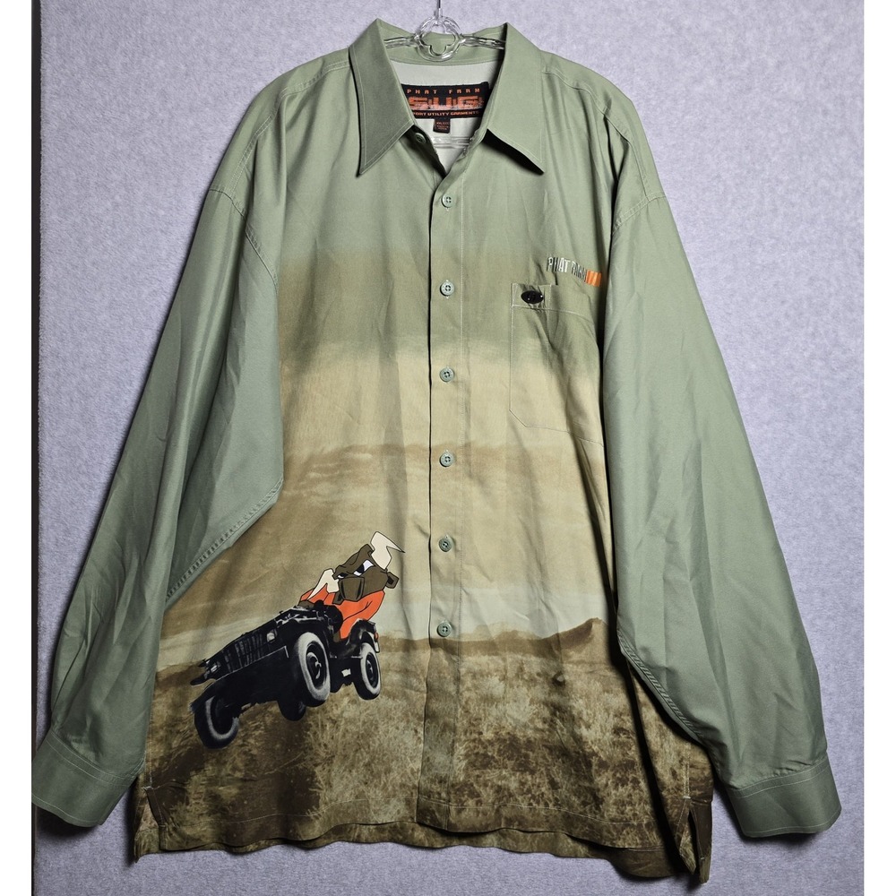 Vintage Phat FarmMen's XXL Button Up Shirt 90s Bull Graphic Y2K Hip Hop Street